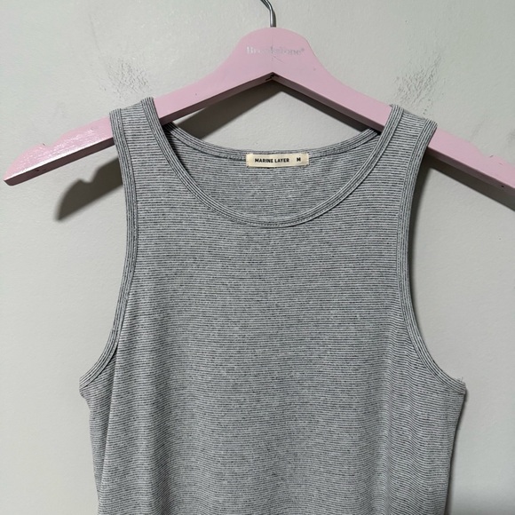 Marine Layer Tank Dress Medium Grey White Thin Micro Stripe Lexi Stretch Midi - Picture 5 of 7